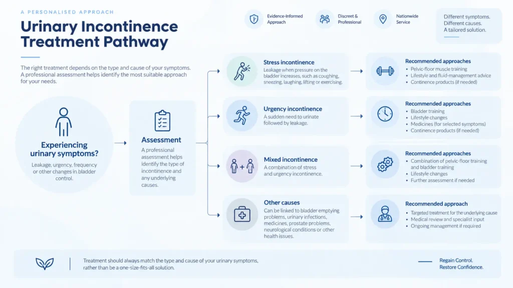urinary incontinence treatment options infographics from the incontinence direct London